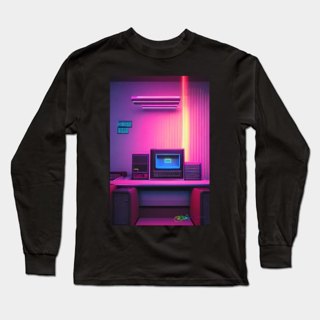 80’s Retro Tech Vibes 107 Long Sleeve T-Shirt by Benito Del Ray